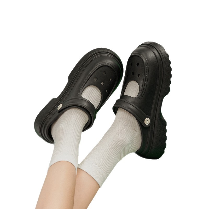Crocs-stílusú otthoni papucs lyukas dizájnnal, EVA felsőrész és talp, könnyű, csúszásmentes, női, talp vastagsága 4.5 cm