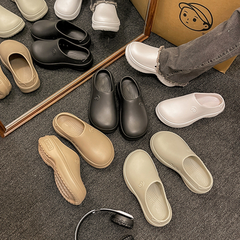 Női Crocs-stílusú papucsok, EVA 6 cm vastag talp, vízálló, csúszásmentes, félig zárt