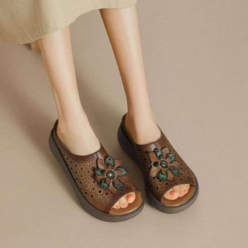 Papuci de vară pentru femei, tip I, vârf în formă de pește, partea superioară din piele artificială, căptușeală PU, talpă din spumă de cauciuc, stil vintage