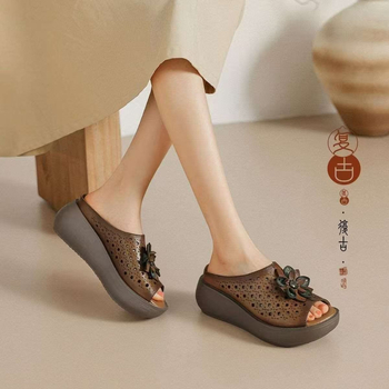 Papuci de vară pentru femei, tip I, vârf în formă de pește, partea superioară din piele artificială, căptușeală PU, talpă din spumă de cauciuc, stil vintage