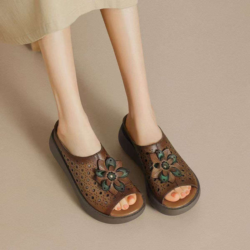 Papuci de vară pentru femei, tip I, vârf în formă de pește, partea superioară din piele artificială, căptușeală PU, talpă din spumă de cauciuc, stil vintage