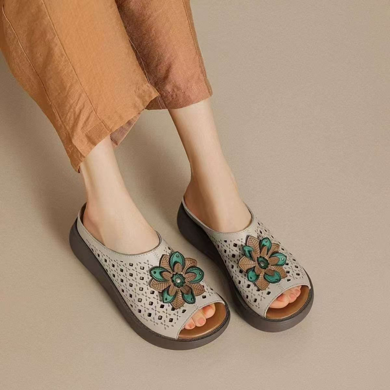 Papuci de vară pentru femei, tip I, vârf în formă de pește, partea superioară din piele artificială, căptușeală PU, talpă din spumă de cauciuc, stil vintage