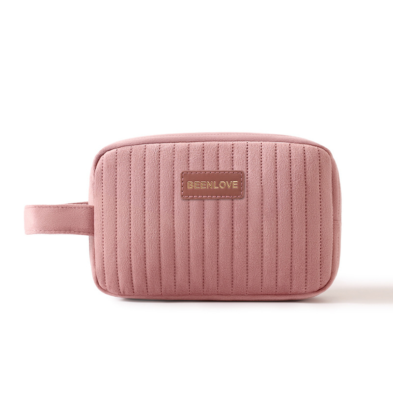 Geantă de machiaj pentru călătorii din velur olandez, cu fermoar, capacitate mare, căptușeală din poliester imprimat, multifuncțională