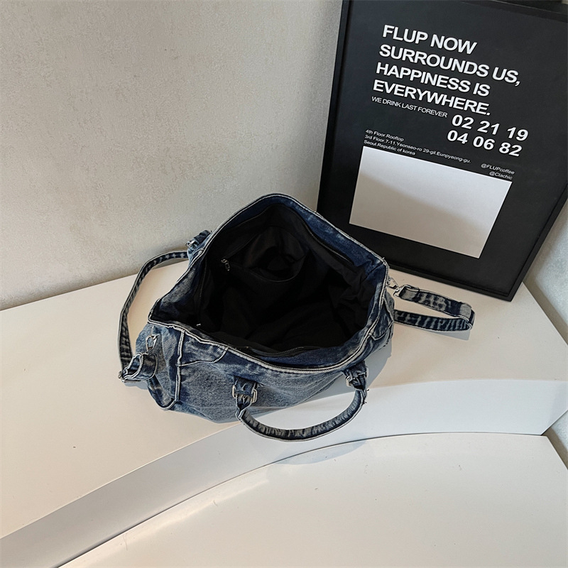 Geantă Tote din țesătură lavabilă pentru femei, formă orizontală pătrată, închidere cu fermoar, buzunar interior pentru telefon, căptușeală din poliester, vara 2025