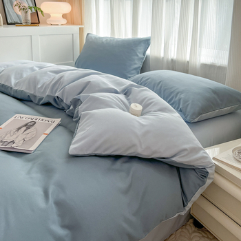 Bright Keturių dalių patalynės komplektas su vienos spalvos antklodės užvalkalas, iš chemijos pluošto, reaktyvus spaudinimas ir dažymas, skalavimo ir šlifavimo apdaila, šiuolaikinis minimalistinis stilius