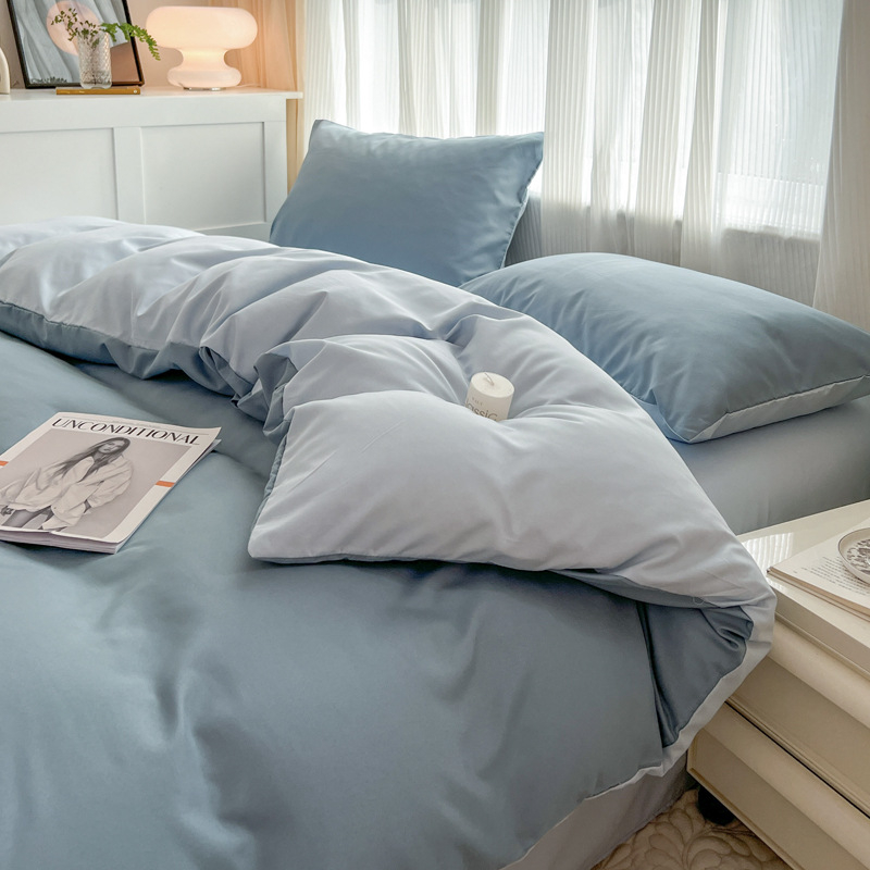 Bright Keturių dalių patalynės komplektas su vienos spalvos antklodės užvalkalas, iš chemijos pluošto, reaktyvus spaudinimas ir dažymas, skalavimo ir šlifavimo apdaila, šiuolaikinis minimalistinis stilius