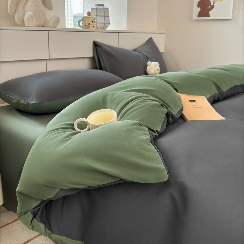 Bright Keturių dalių patalynės komplektas su vienos spalvos antklodės užvalkalas, iš chemijos pluošto, reaktyvus spaudinimas ir dažymas, skalavimo ir šlifavimo apdaila, šiuolaikinis minimalistinis stilius