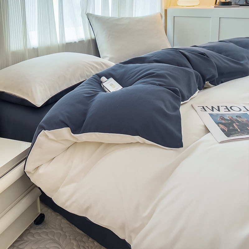 Bright Keturių dalių patalynės komplektas su vienos spalvos antklodės užvalkalas, iš chemijos pluošto, reaktyvus spaudinimas ir dažymas, skalavimo ir šlifavimo apdaila, šiuolaikinis minimalistinis stilius