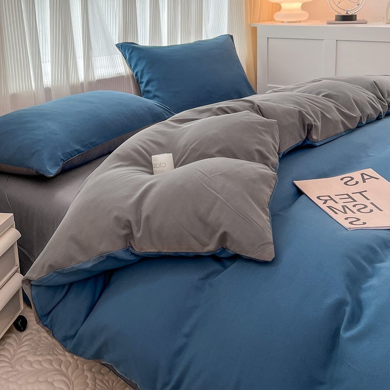 Bright Keturių dalių patalynės komplektas su vienos spalvos antklodės užvalkalas, iš chemijos pluošto, reaktyvus spaudinimas ir dažymas, skalavimo ir šlifavimo apdaila, šiuolaikinis minimalistinis stilius