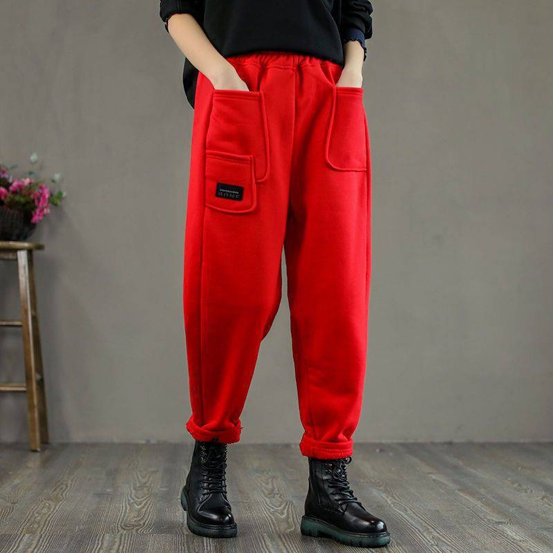 Ženske hlače od pamuka sa širokim krojem, udoban pojas, debeli materijal, duljina 9/10, gradski stil