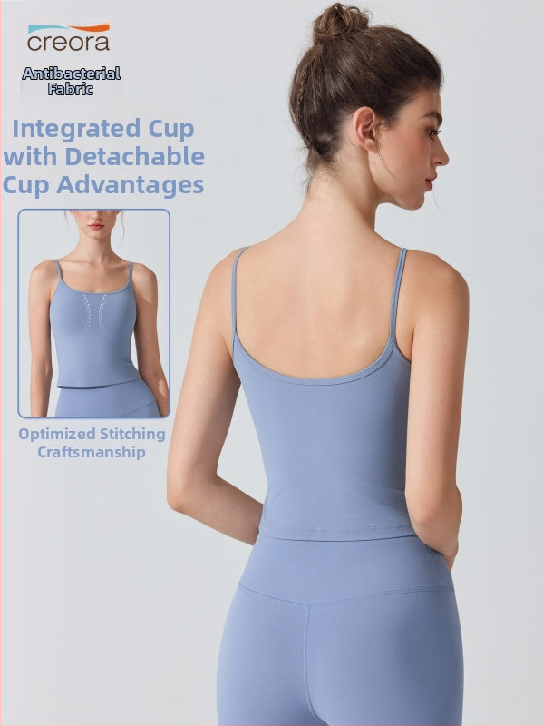 Antibakterinis nude jausmo jogos viršelis su krūtinės pagalvėle, sportinis liemenėlis su šoko atspariu dizainu aukštos intensyvumo treniruotėms; 3/4 puodeliai, ploni formuoti puodeliai, fiksuoti petnešos; pagrindinis audinys: nailonas 81%, pamušalas: spand