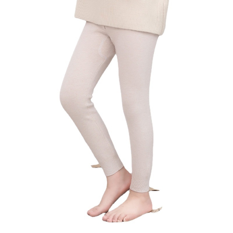 Pantaloni de lână pentru copii, 60% lână, talie înaltă cu elastic, deschidere în zona cracului, potriviți pentru toamnă și iarnă