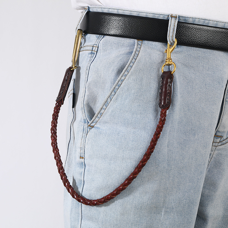 Waist lanac u denimu od prave kože (gornji sloj govedje kože), unisex, za sve sezone, mogućnost prilagodbe obrade