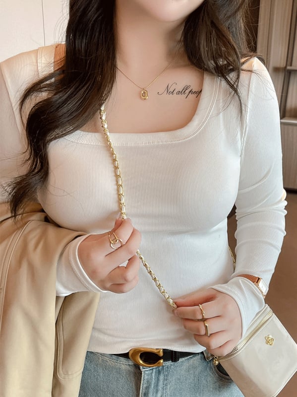 Női póló négyszögletes nyakkal, hosszú ujjú, egyszínű, modal-viszkóz-spandex keverék, karcsú fazon