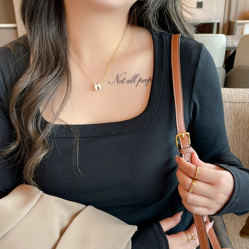 Női póló négyszögletes nyakkal, hosszú ujjú, egyszínű, modal-viszkóz-spandex keverék, karcsú fazon