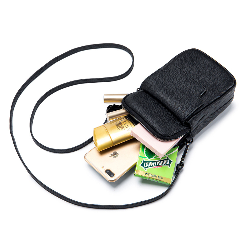 Natūralios odos mobiliojo telefono dėklas su užtrauktuku, vertikalus kvadratinio silueto, vidinė kišenė telefonui, miesto minimalistinis dizainas