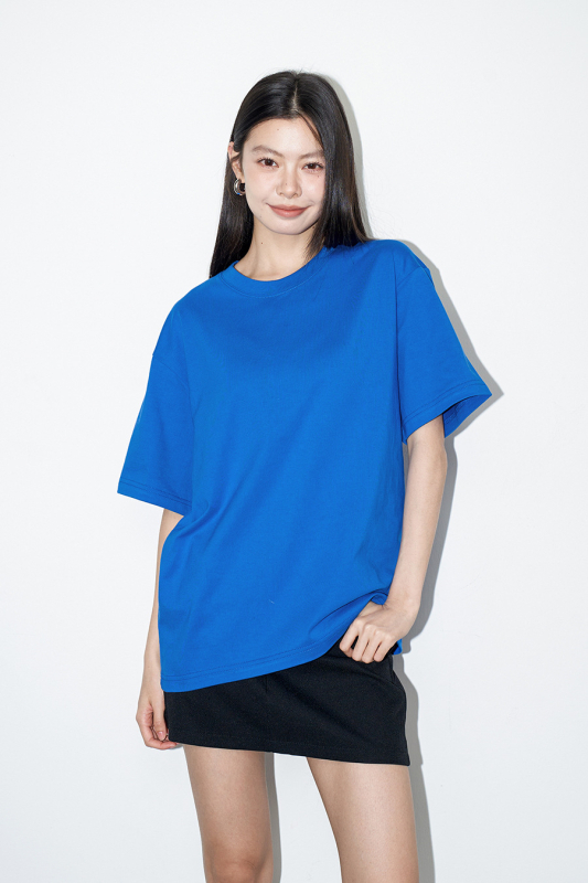 Női T-shirt combed pamutból, pulover stílus, rövid ujjú, kerek nyak, lazább szabás