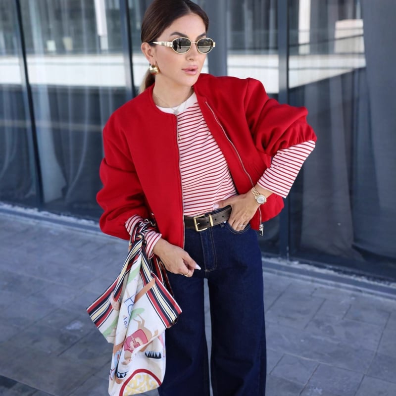 Női kerek nyakú baseball dzseki 3D mintával és összeszabásolással, fő anyag poliészter ≥95%