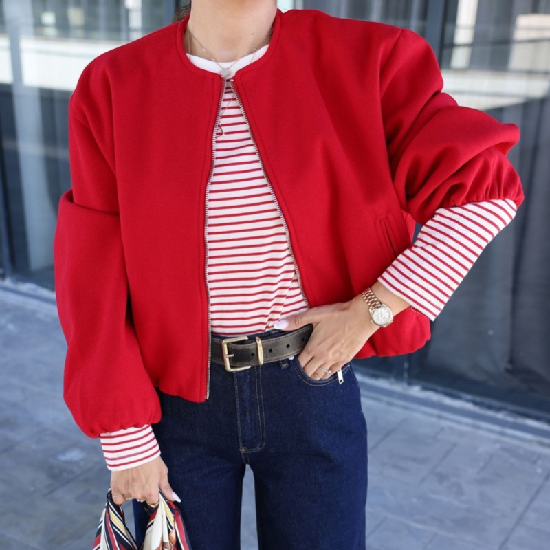 Női kerek nyakú baseball dzseki 3D mintával és összeszabásolással, fő anyag poliészter ≥95%