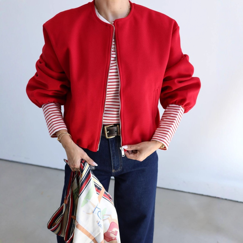 Női kerek nyakú baseball dzseki 3D mintával és összeszabásolással, fő anyag poliészter ≥95%