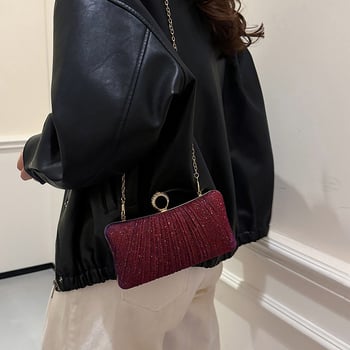 Večernja clutch s lancem i zaključavanjem na kopču, mini kvadratna torbica, horizontalni kvadratni oblik, sjajan dijamantni materijal, tvrda konstrukcija