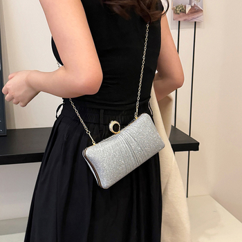 Večernja clutch s lancem i zaključavanjem na kopču, mini kvadratna torbica, horizontalni kvadratni oblik, sjajan dijamantni materijal, tvrda konstrukcija