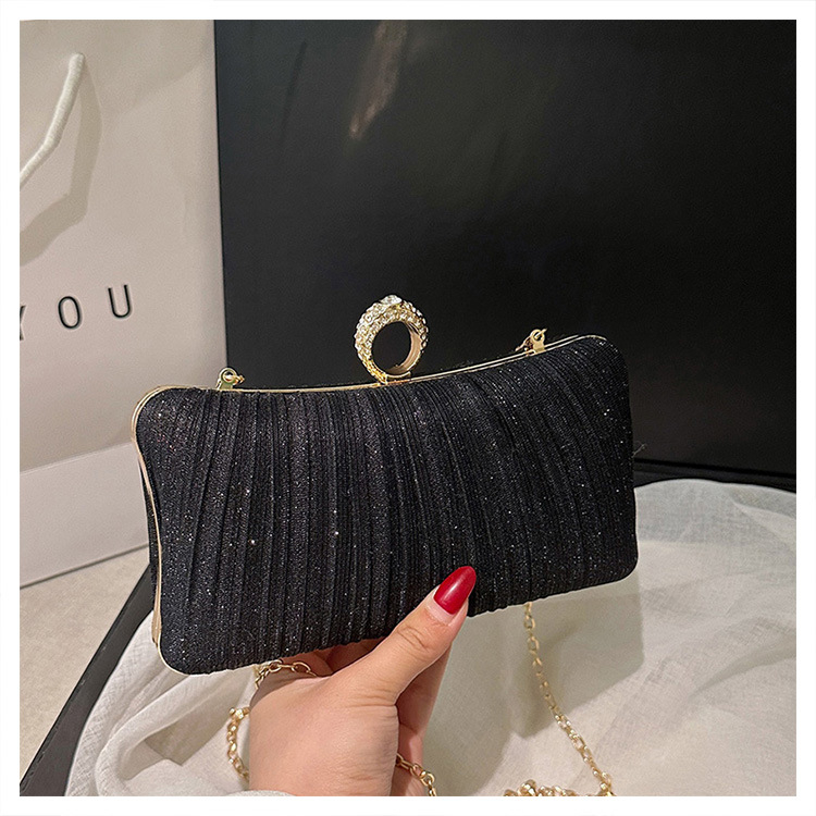 Večernja clutch s lancem i zaključavanjem na kopču, mini kvadratna torbica, horizontalni kvadratni oblik, sjajan dijamantni materijal, tvrda konstrukcija