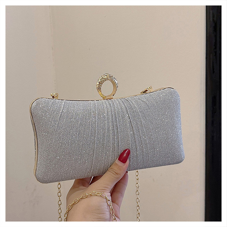 Večernja clutch s lancem i zaključavanjem na kopču, mini kvadratna torbica, horizontalni kvadratni oblik, sjajan dijamantni materijal, tvrda konstrukcija
