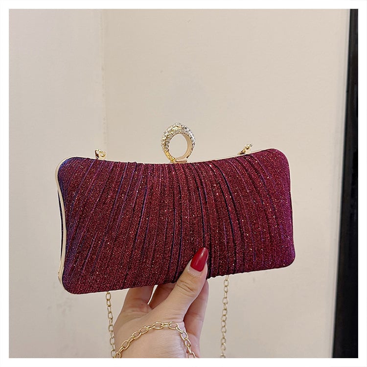 Večernja clutch s lancem i zaključavanjem na kopču, mini kvadratna torbica, horizontalni kvadratni oblik, sjajan dijamantni materijal, tvrda konstrukcija