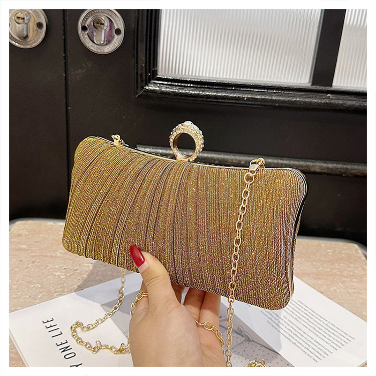 Večernja clutch s lancem i zaključavanjem na kopču, mini kvadratna torbica, horizontalni kvadratni oblik, sjajan dijamantni materijal, tvrda konstrukcija