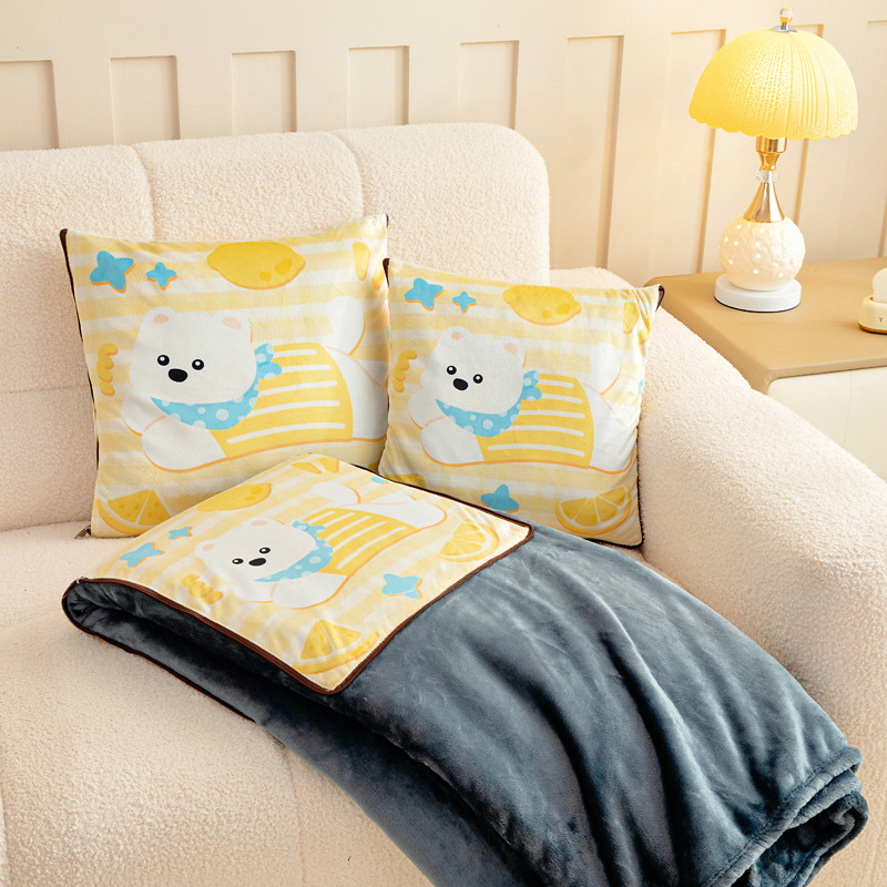 Dva u jednom flanel automobilsku jastučnicu i deku s prilagođivim logotipom, plišasti velur vanjski, otisak crtani film, poliester punilo