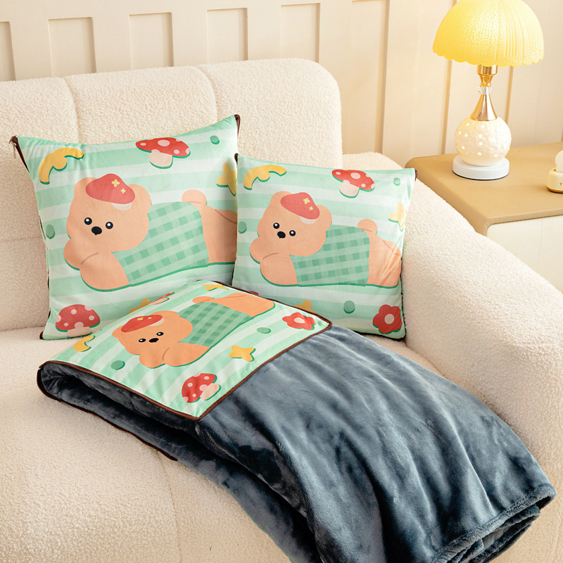 Dva u jednom flanel automobilsku jastučnicu i deku s prilagođivim logotipom, plišasti velur vanjski, otisak crtani film, poliester punilo