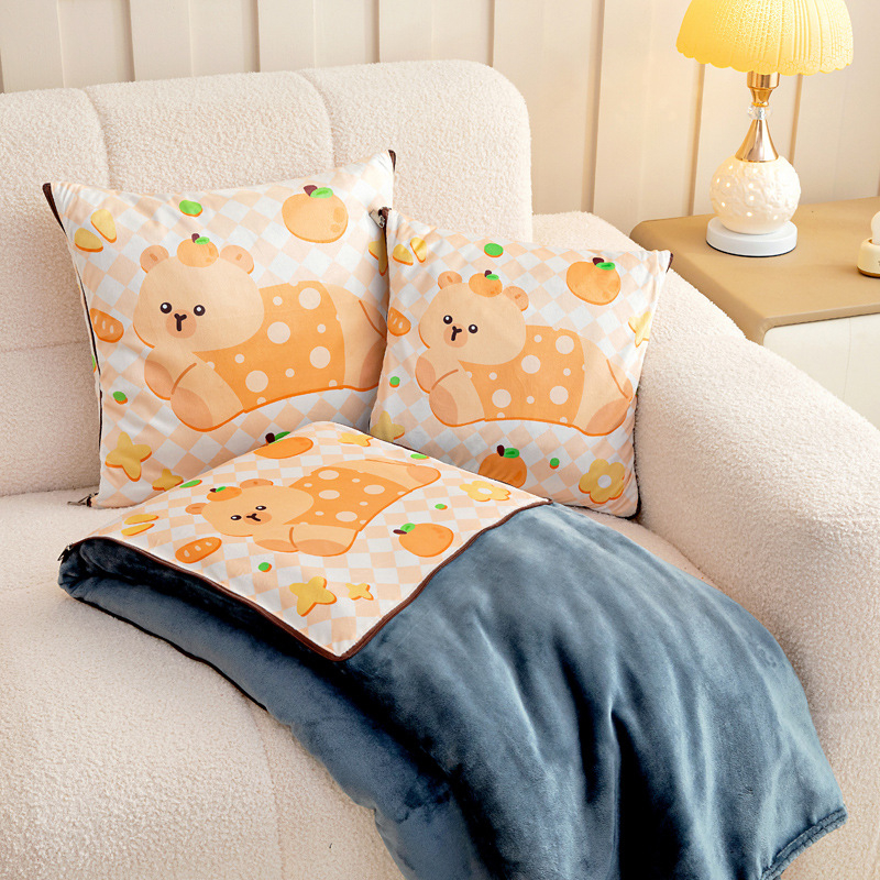 Dva u jednom flanel automobilsku jastučnicu i deku s prilagođivim logotipom, plišasti velur vanjski, otisak crtani film, poliester punilo