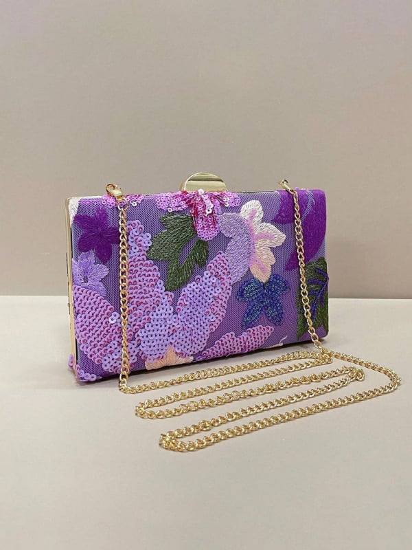 Izvezena večernja clutch torba - Poliester, podstava: najlon, horizontalni kvadratni oblik, zaključavanje, pretinac za mobitel