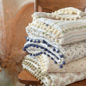 Koreijietiško stiliaus gėlių gauzės pledas dviejų sluoksnių, pavasaris-ruduo, dydis 160x200-220 cm, tinkamas biurui ir poilsiui ant sofos