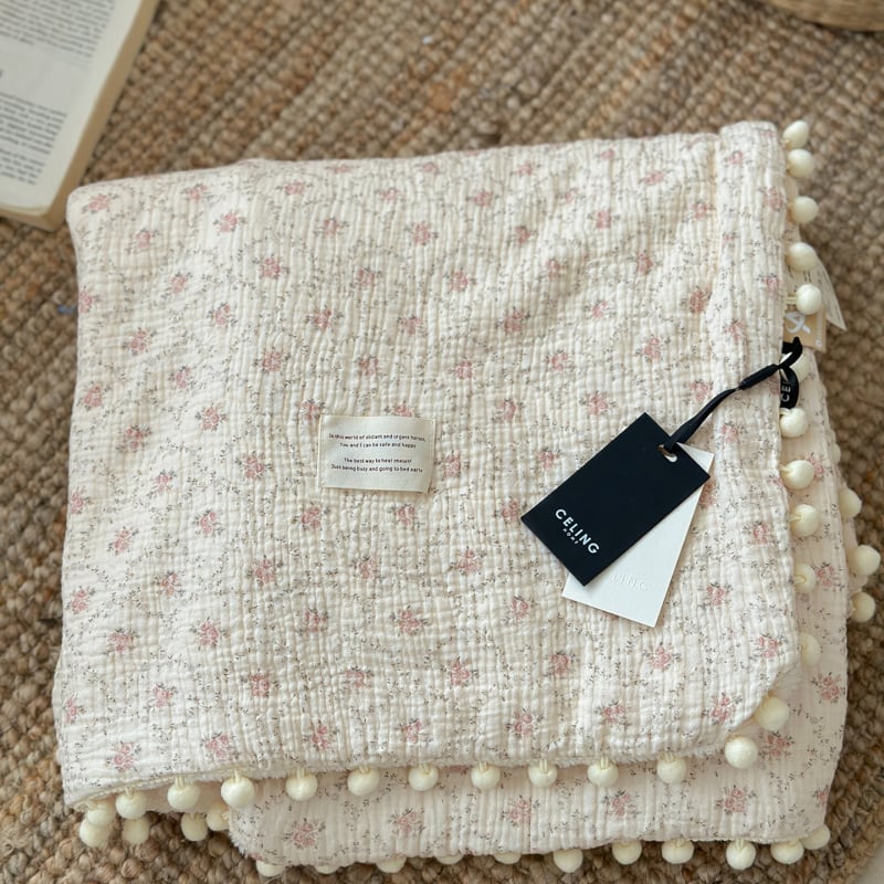 Koreijietiško stiliaus gėlių gauzės pledas dviejų sluoksnių, pavasaris-ruduo, dydis 160x200-220 cm, tinkamas biurui ir poilsiui ant sofos