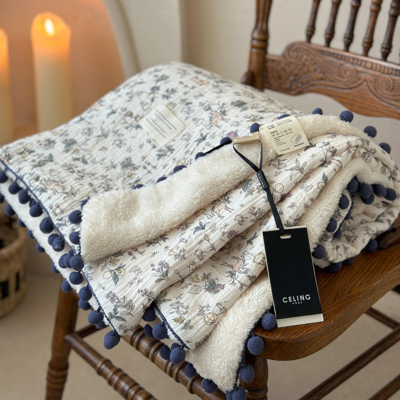 Koreijietiško stiliaus gėlių gauzės pledas dviejų sluoksnių, pavasaris-ruduo, dydis 160x200-220 cm, tinkamas biurui ir poilsiui ant sofos