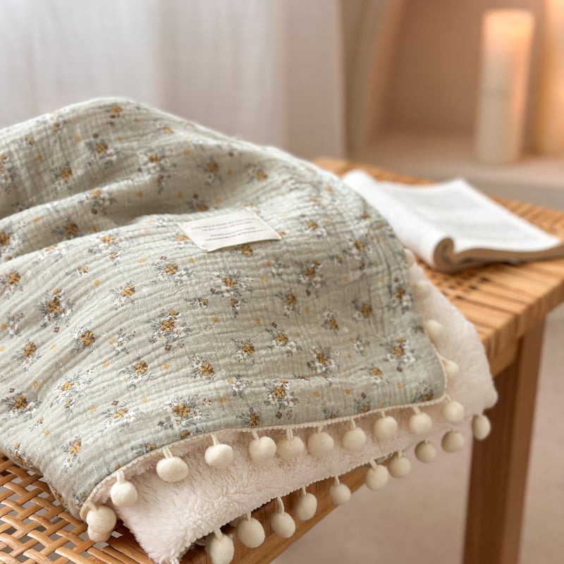 Koreijietiško stiliaus gėlių gauzės pledas dviejų sluoksnių, pavasaris-ruduo, dydis 160x200-220 cm, tinkamas biurui ir poilsiui ant sofos