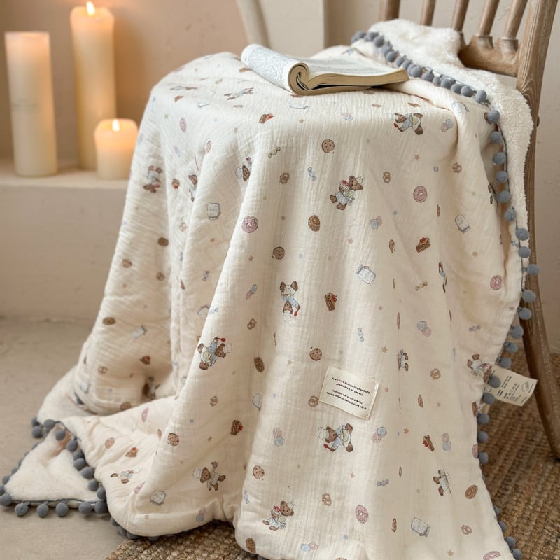 Koreijietiško stiliaus gėlių gauzės pledas dviejų sluoksnių, pavasaris-ruduo, dydis 160x200-220 cm, tinkamas biurui ir poilsiui ant sofos