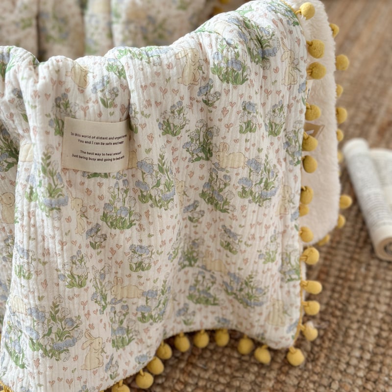 Koreijietiško stiliaus gėlių gauzės pledas dviejų sluoksnių, pavasaris-ruduo, dydis 160x200-220 cm, tinkamas biurui ir poilsiui ant sofos