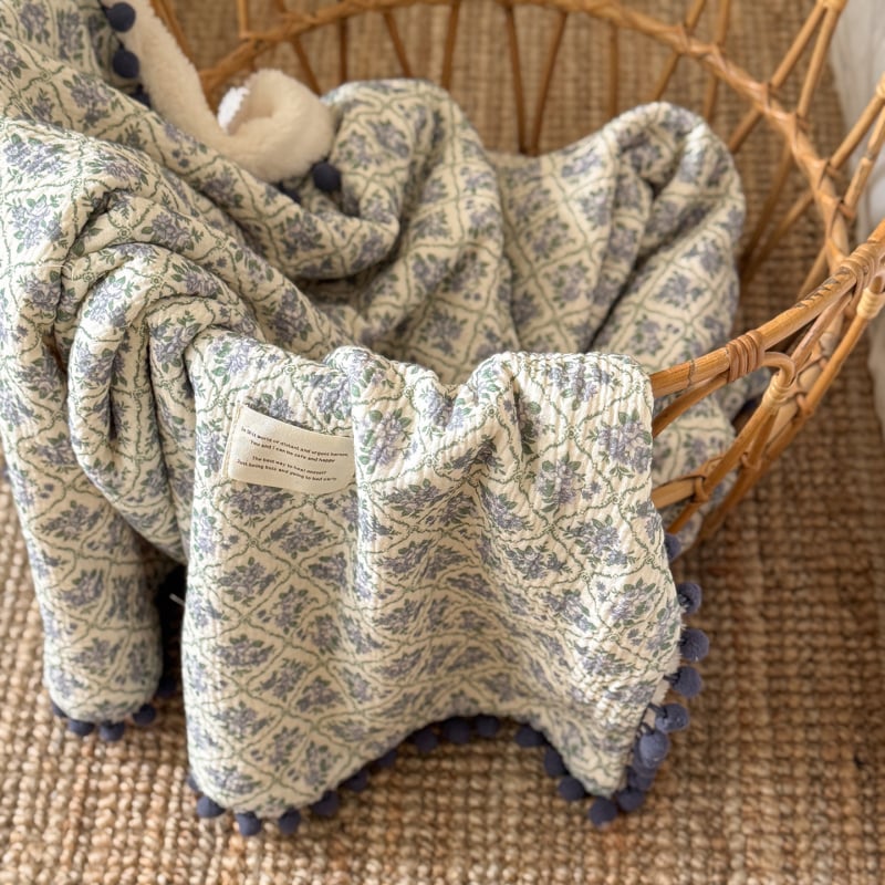 Koreijietiško stiliaus gėlių gauzės pledas dviejų sluoksnių, pavasaris-ruduo, dydis 160x200-220 cm, tinkamas biurui ir poilsiui ant sofos