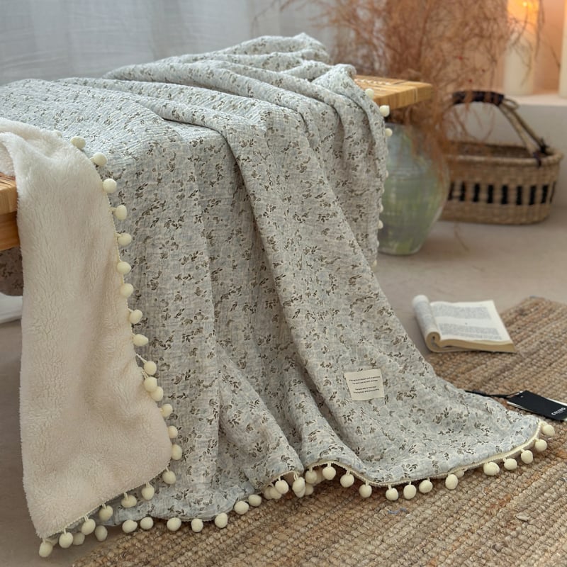 Koreijietiško stiliaus gėlių gauzės pledas dviejų sluoksnių, pavasaris-ruduo, dydis 160x200-220 cm, tinkamas biurui ir poilsiui ant sofos