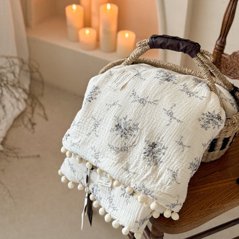 Koreijietiško stiliaus gėlių gauzės pledas dviejų sluoksnių, pavasaris-ruduo, dydis 160x200-220 cm, tinkamas biurui ir poilsiui ant sofos