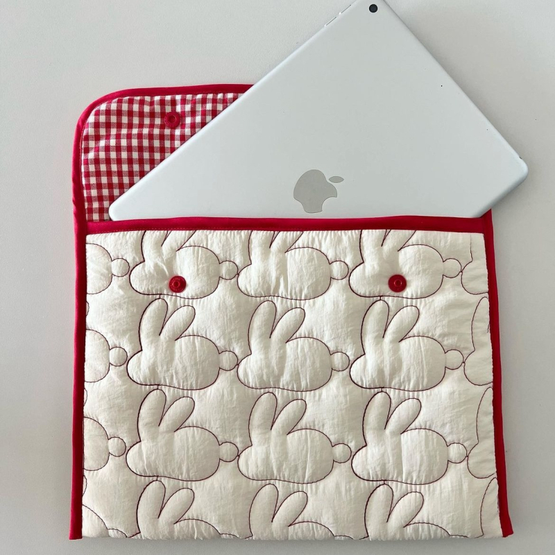 Torba za tablet s izvezenim motivom zeca, prijenosna za iPad i prijenosnik (Materijal: Nylon; Podstava: poliester-pamuk; Sezona: proljeće 2024; Spol: Žensko)