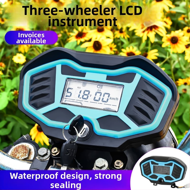 Panou de instrumente LCD pentru tricicleta electrică — carcasă PC, 48-70V, odometru digital și măsurător de putere