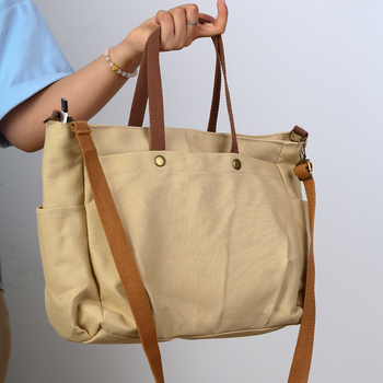 Platnena Tote torba preko ramena sa zatvaračem, gradski minimalistički stil, horizontalni kvadratni oblik