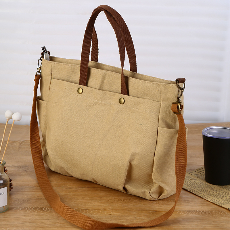 Platnena Tote torba preko ramena sa zatvaračem, gradski minimalistički stil, horizontalni kvadratni oblik