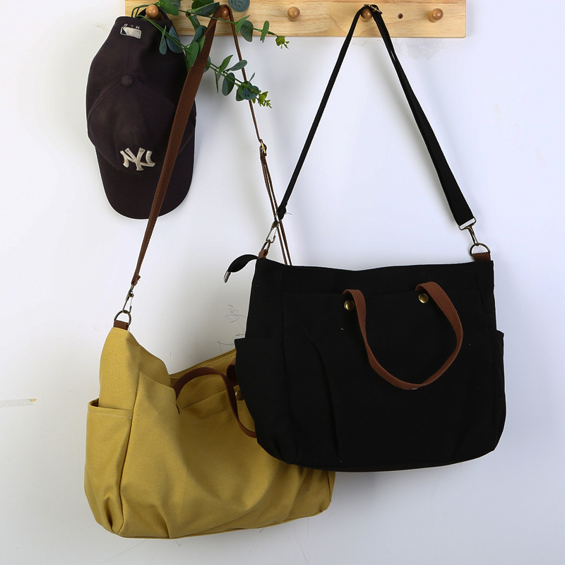 Platnena Tote torba preko ramena sa zatvaračem, gradski minimalistički stil, horizontalni kvadratni oblik