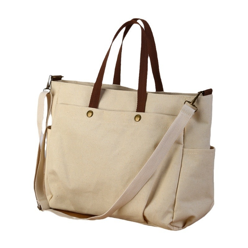 Platnena Tote torba preko ramena sa zatvaračem, gradski minimalistički stil, horizontalni kvadratni oblik