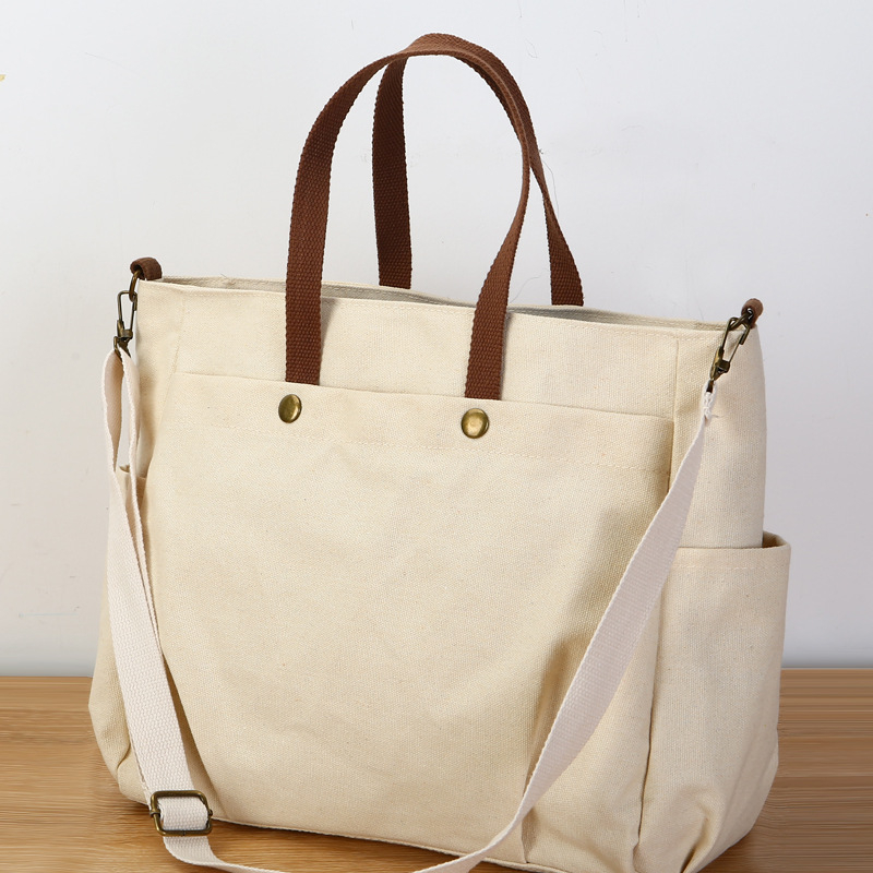 Platnena Tote torba preko ramena sa zatvaračem, gradski minimalistički stil, horizontalni kvadratni oblik